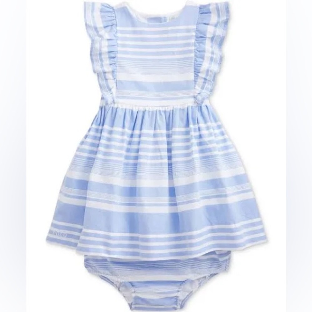 NEW with TAGS! Ralph Lauren Bridgehampton Striped Blue Baby Girl Dress